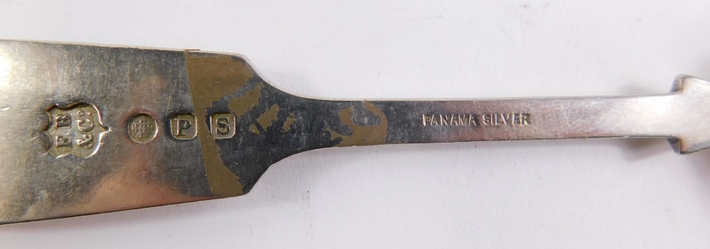 Various flatware, a set of six dessert spoons, fiddle pattern, marked Panama silver, 16cm long, vari - Image 2 of 4