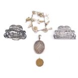 Various silver and other jewellery, an Edward VII silver buckle, in two sections with entwined scrol