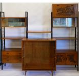 A Oriental Ladderax style suite, comprising two open bookcases and similar freestanding bookcase, 97