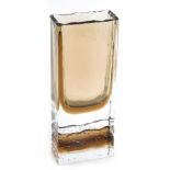 A Whitefriars style smokey and clear glass vase, of rectangular form in the manner of Baxter, unsign