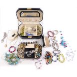 Various jewellery, a charm bracelet, with various charms, articulated fish. 2xm etc, various beads,