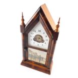 A 19thC Jerome and Co American architectural mantel clock, with triangular top and shaped finials, w