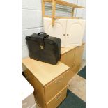 A modern cupboard, two drawer chest, two wall cabinets, shoe rack, etc.