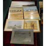 Miscellaneous pictures, to include watercolour signed M. Mcn, artist signed print titles Marsh Castl