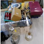 Various flatware, commemorative spoons, glassware, Cona bowl and funnel, coffee machine with instruc
