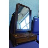 A 19thC mahogany swing frame dressing table mirror, on square tapering supports, the base with a sin