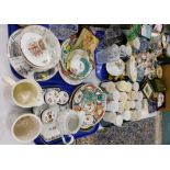 Various pottery and effects, wall plates, glass decanter, dressing table sets, oriental style plate,