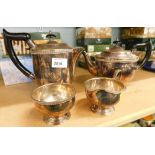 A silver plated four piece tea and coffee service, Corporate ware comprising coffee pot, teapot, sug