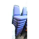 Nine office stacking chairs, overstuffed backs and seats, in purple. Sold with the option of the ne