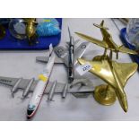 Various brassware and diecast planes, Corgi Brittania 100, brass desk model of an aeroplane. (a quan