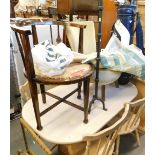 An Edwardian mahogany tub chair, golf clubs, iron stand, chair, lightwood oblong table and chairs, a