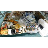 Singer electric sewing machine, various pottery, china and effects, bird ornaments, treen, knife set
