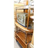 Various furniture, dining room trolley, bergere topped coffee table, brass slipper box, glass topped