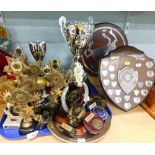 Various trophies, NDRC and others, shield shaped equestrian trophy. (a quantity)