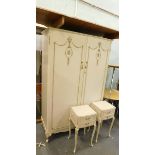 A cream painted classical design bedroom suite, comprising double door wardrobe and a continental he
