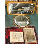 Plaster Lincoln Cathedral plaque, teak framed mirror, papyrus, etc. (a quantity)