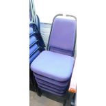 Five office stacking chairs, overstuffed backs and seats, in purple.