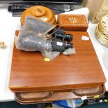 Various treen and effects, Telestar 35x60 coated lense binoculars, oak tray, etc. (a quantity)