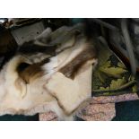 A fur carpet, various other material, florally patterned cover, etc. (a quantity)