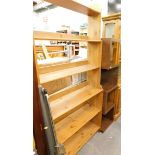 A pine open bookcase, and a repeat S shaped stand.