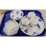 Royal Worcester aesthetic blue printed part tea set and a blue printed trio.