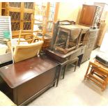 A Stag bedroom suite, comprising blanket triple chest, mirror back dressing table, stool, an unusual