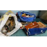 Various boxes, paints, satchel containing various printing blocks, various wood planes. (a quantity)