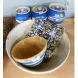 Various blue and white pottery, Cornish ware, tiles, etc., to include granulated sugar, plain storag