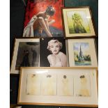Pictures, etc., semi clad female with head in hands, oil on canvas, Vettrano and other prints, pictu