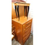 A G Plan teak drawer narrow chest, and a Continental musical table.