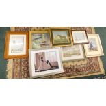 Various prints, picture frames, Jack Vettriano, Headon mountain scene watercolour, equine print, hun