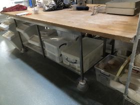 Two workbenches with beech block tops, and two others in stainless steel. (4) NB. VAT is payable on
