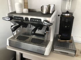 A Rancilio Classe-5 coffee maker and Sanremo grinder. To be sold upon instructions from Vine's Baker