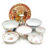A group of late 18thC and later Chinese and chinoiserie teawares, including a tea bowl and saucers,