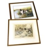 Henry Wilkinson. Two spaniels in river surrounded by reeds, limited edition signed print number 8/10
