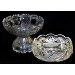 A Victorian cut glass comport, or fruit bowl, raised on a separate stand, 25cm wide, together with a