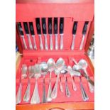 A silver plated Old English pattern part canteen of cutlery, in fitted case.