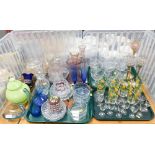 Various glassware, to include liqueur glasses, decanter, blue glass ashtray, 16cm wide, tea light ho