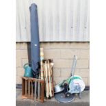 A group of garden related effects, to include hosepipe, garden parasol, watering can, etc. (a quanti