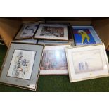 Various pictures and prints, to include after Margaret Chapman, The Stall Holders, signed print, 24c