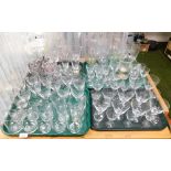 Various drinking glasses, to include liqueur glasses, tumblers, wine glasses, champagne flutes, colo