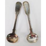 Two 19thC silver small ladles, with fiddle pattern top, each bearing the initial J, London, ¾oz. (2)