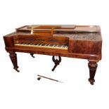 An early Victorian flamed mahogany square piano by Collard & Collard.