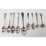A group of silver teaspoons, plain, fiddle pattern and engraved, mixed hallmarks, Victorian and late