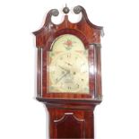 N Shaw (Sleaford). An early 19thC mahogany longcase clock , with swan neck pillared hood, canted tru
