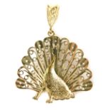 A peacock filigree pendant, the pendant with peacock and filigree leaves on a loop pendant clasp, ye