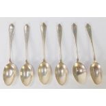 A set of six George VI silver fiddle pattern teaspoons, each bearing the initial H, London 1938, 2oz