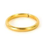 A 22ct gold wedding band, of plain design, size R, 4.5g all in.