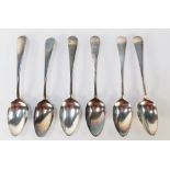 A set of six Victorian silver fiddle pattern teaspoons, each bearing the initials E T E, London 1886