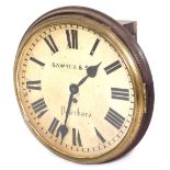 A 19thC wall clock, by SAWYER & SON of Peterboro' , with a painted Roman numeric dial, and brass out
